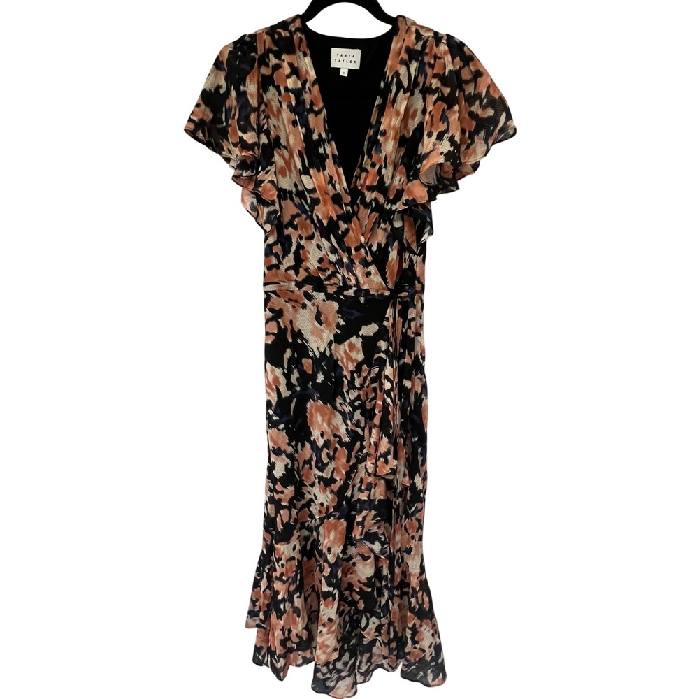 Tanya Taylor NWOT Brianna Peony Bloom Floral Wrap Midi-Dress. Peach Multi.  Sz 6